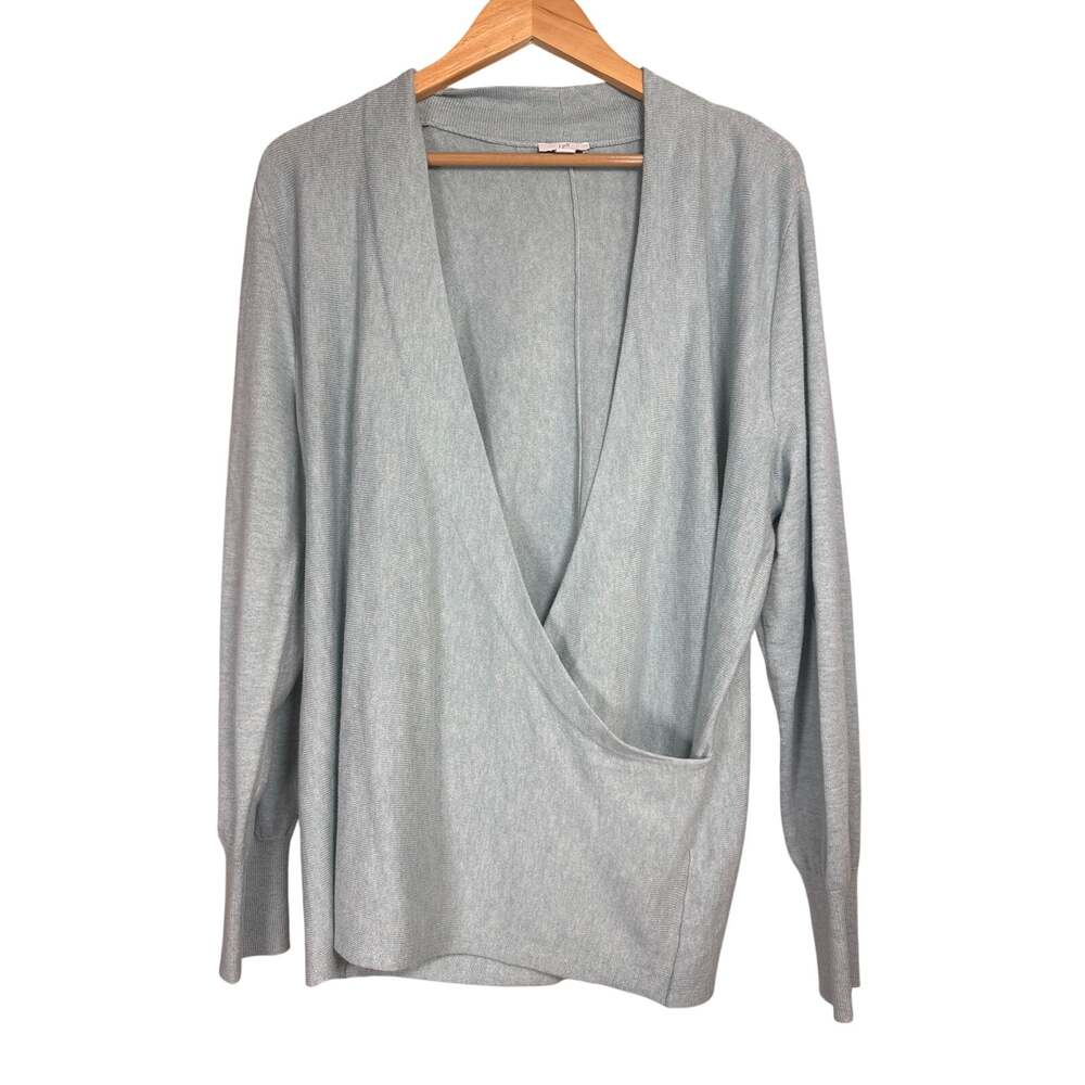 J.Jill Faux Wrap Sweater Women Large Cotton Blue Green Lightweight Spring J Jill